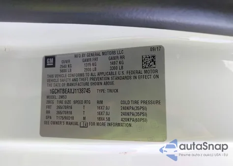 2018 Chevrolet Colorado Wt z USA, uszkodzony, nr VIN 1GCHTBEAXJ1138745